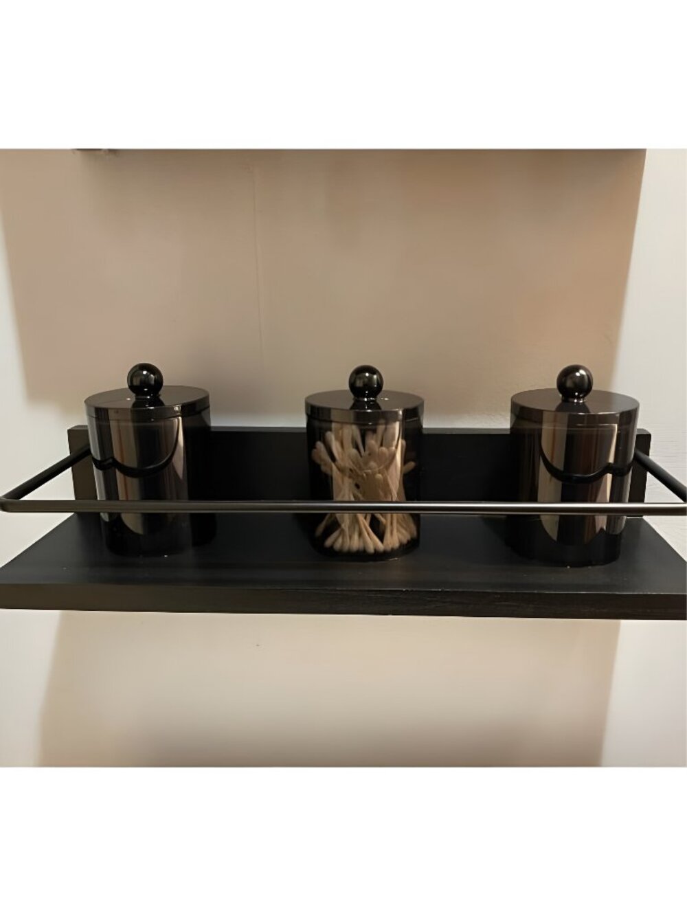 3 Pack Qtip Dispenser Apothecary Jars Bathroom with Labels-12 oz Black Plastic